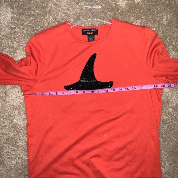 Hampshire Studio BOO Orange Halloween Shirt with Sequined Witch Hat Size Large - Picture 5 of 8